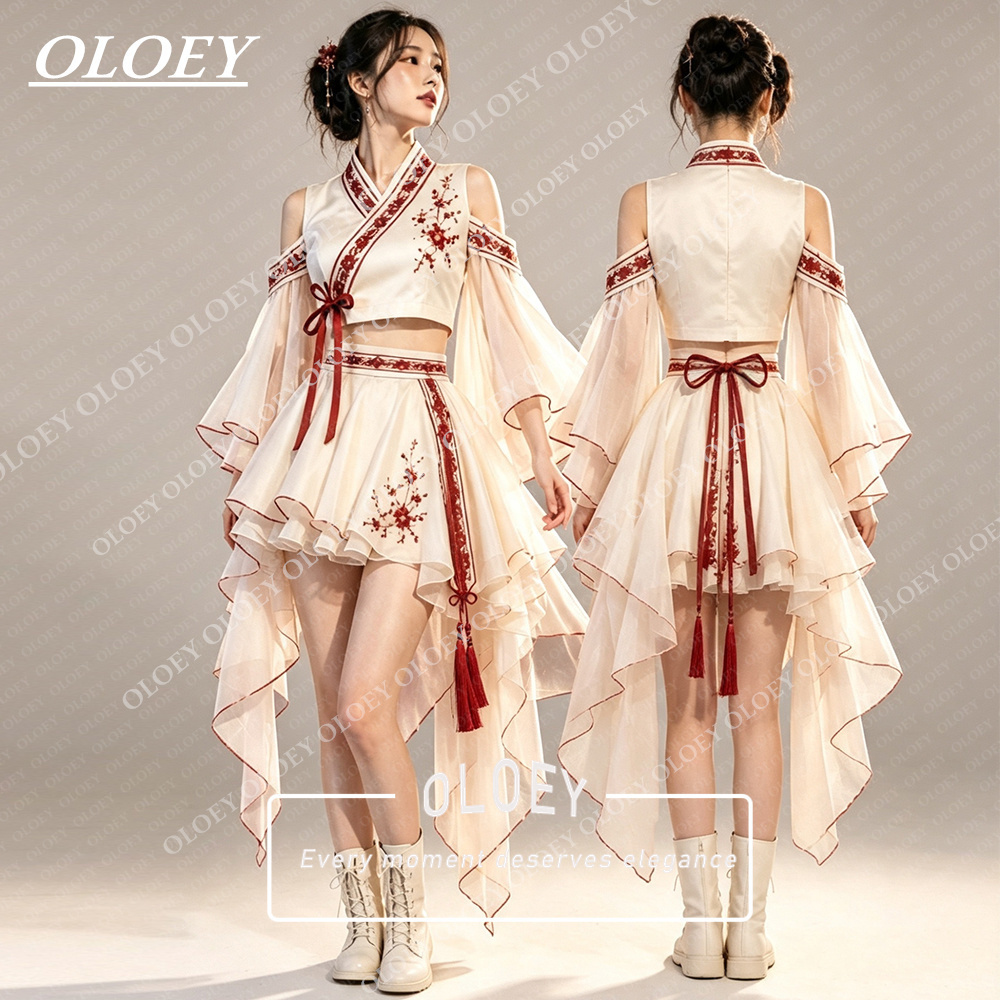 Modern Korean Lifestyle - OLOEY Современный красный ханбок с вышивкой